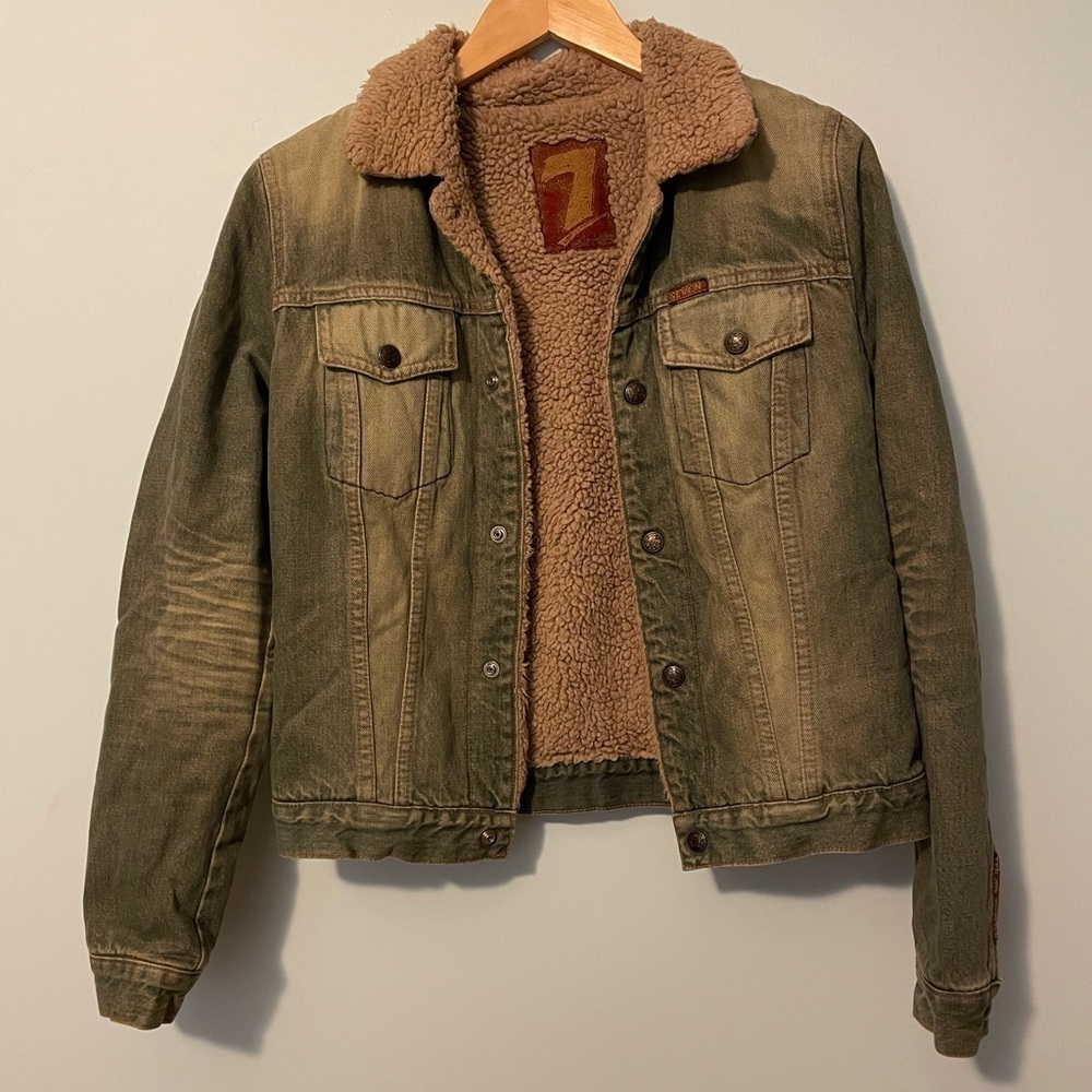 7 For All Mankind Vintage Sherpa Lined Jean Jacket Small - Picture 3 of 9
